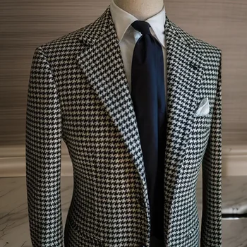 Мужской блейзер в клетку 2024, готовый к отправке, мужской пиджак в клетку с лацканами, стильное мужское модное пальто
