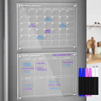 Прозрачный Акриловый Магнитный Календарь Для холодильника Доска для сухого стирания Акриловая доска для холодильника Планировщик Доска для расписания Список дел