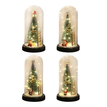 Рождественская елка в стеклянной крышке с легким переносным настольным орнаментом на батарейках, Миниатюра Санты для женщин, многофункциональная