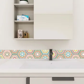 Самоклеящиеся обои из ПВХ с шестигранной плиткой, красочный декор для кухни, ванной комнаты, Водонепроницаемые художественные Диагональные наклейки на пол и стены