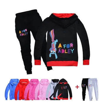 A для толстовки Adley, детский повседневный спортивный костюм с героями мультфильмов, одежда для маленьких девочек, куртка с капюшоном на молнии для мальчиков-подростков + Спортивные штаны, комплект из 2 предметов