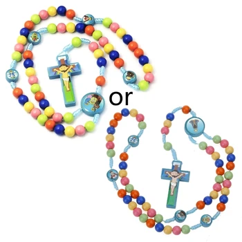 Мультяшный Иисус для подвески в виде креста, ожерелье, Четки, католические ожерелья, Детские Модные религиозные украшения для девочек