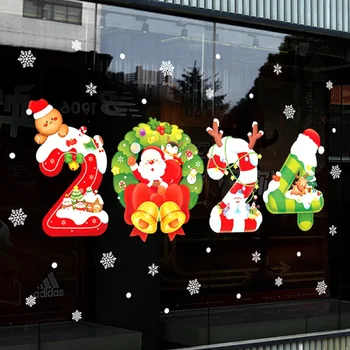 2024 Новый год, Веселого Рождества, Наклейки на окна, Лось, Санта-Клаус, наклейка на окно, Рождественское украшение для дома Navidad