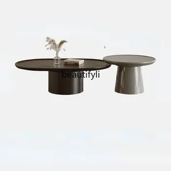журнальный столик yj Light в роскошном бесшумном стиле, большой и маленький журнальный столик в современном минималистичном овальном чайном столике