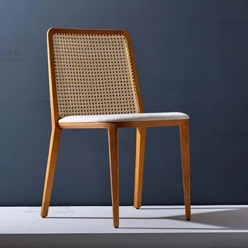 Плетеные обеденные стулья из ротанга, домашние стулья из массива дерева, стулья в современном китайском стиле, комната для рекламы