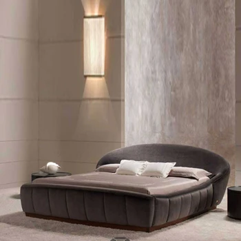 Вилла, большие апартаменты, Креативная кровать, роскошная двуспальная кровать с круглой дугой, Современная минималистичная тканевая кровать